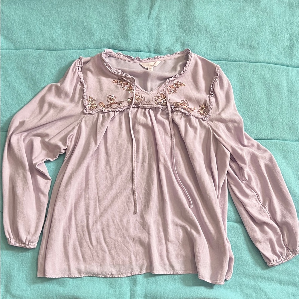 Lauren Conrad Bohemian Long Sleeve Top Size 1X Lavender Sequins